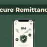 Smartphone showing a secure Malaysian money transfer interface with a shield icon.