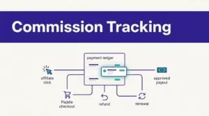 A payment ledger links affiliate clicks, checkout, refunds, renewals, and payouts.