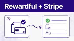 Dashboard showing a verified affiliate commission entering a payout ledger beneath a Rewardful + Stripe header.