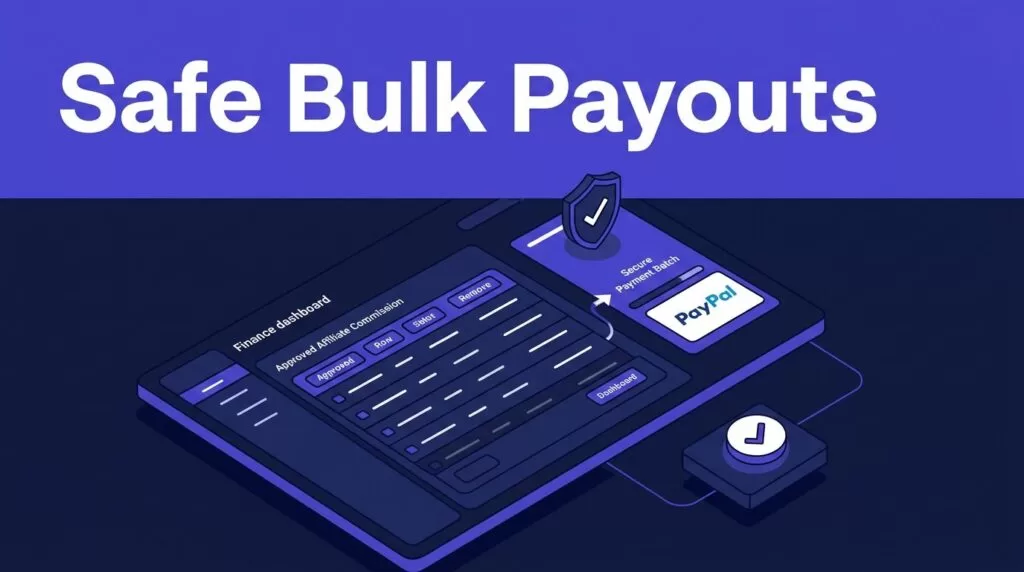 Finance dashboard showing approved commissions entering a secure payment batch.