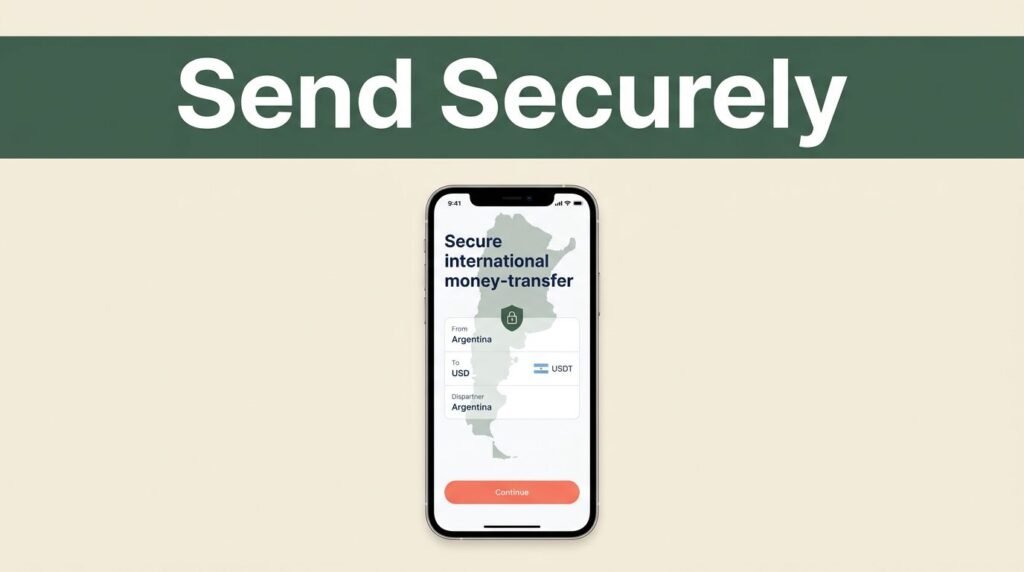 A smartphone showing a secure money transfer screen for Argentina.
