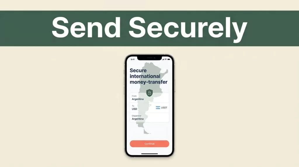 A smartphone showing a secure money transfer screen for Argentina.