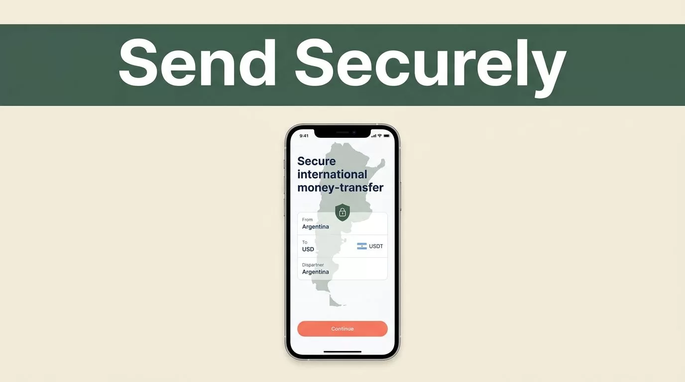 A smartphone showing a secure money transfer screen for Argentina.