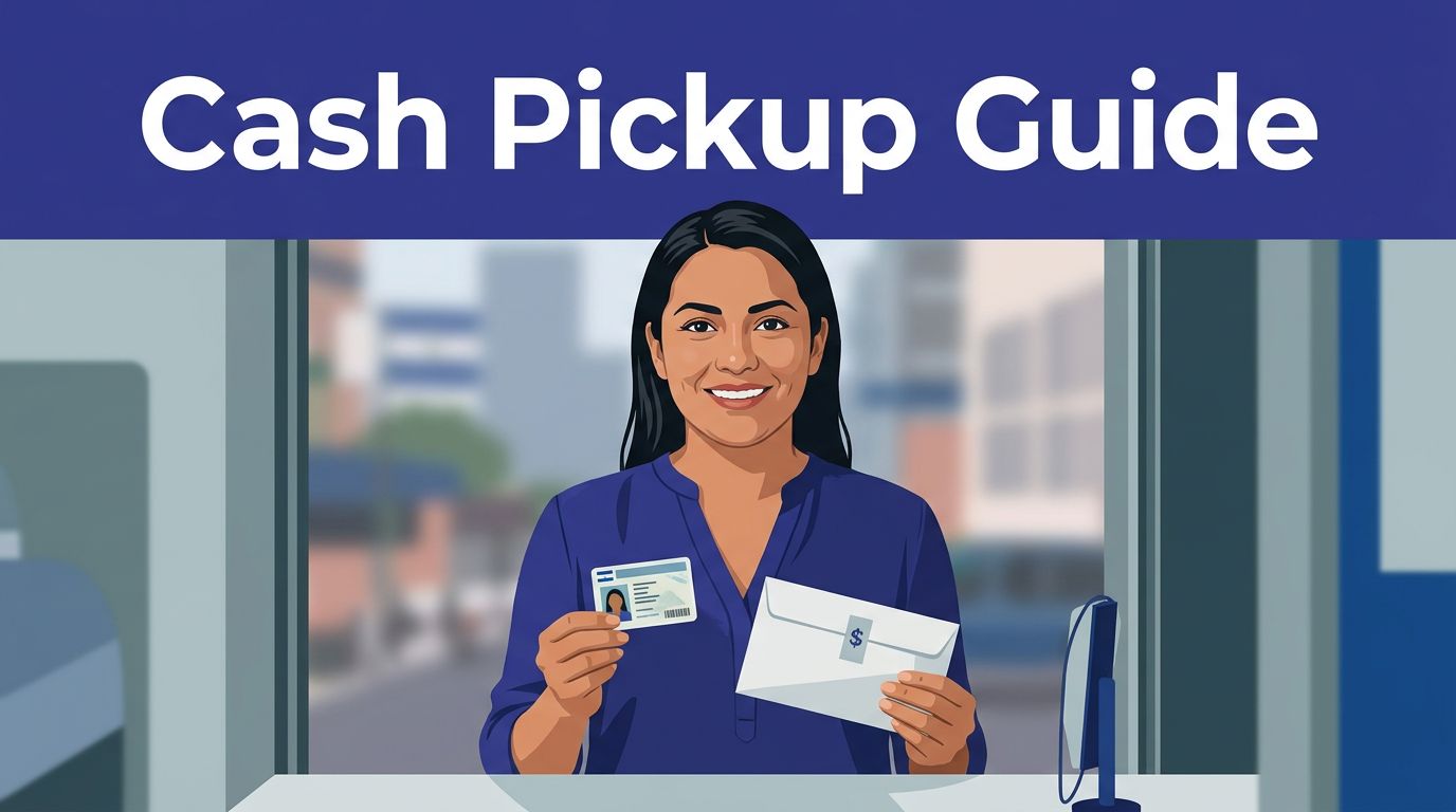Smiling woman holding an ID card and sealed cash envelope at a payout counter.