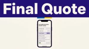 Smartphone showing a money-transfer quote with Ukrainian hryvnia details.