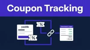 Dashboard graphic linking a coupon, checkout card, affiliate link, and commission ledger.