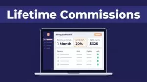 Laptop showing a billing dashboard with recurring payments and commission audit checks.