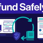 Laptop and payment record connected by a refund arrow, shield, and ledger.