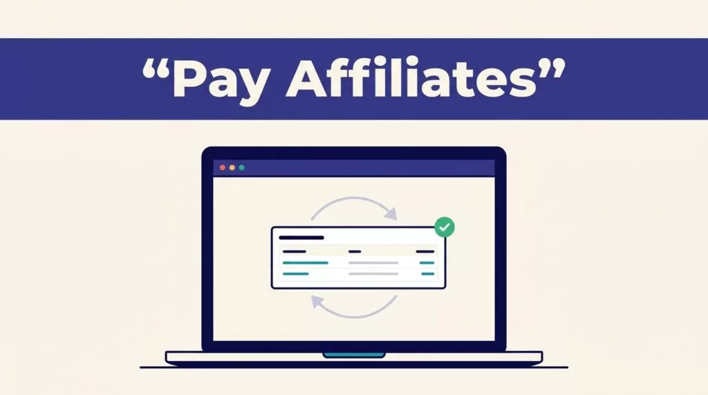Laptop showing affiliate commissions moving into a verified payout ledger.