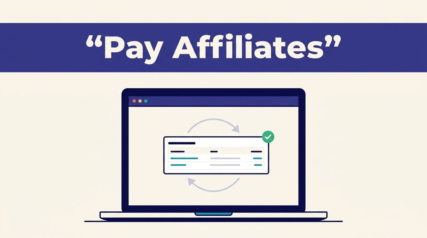 Laptop showing affiliate commissions moving into a verified payout ledger.