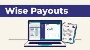 Laptop with a payout spreadsheet beside payment records and stacked approval papers.