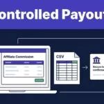 Laptop, CSV sheet, and bank transfer card connected in a payout workflow.