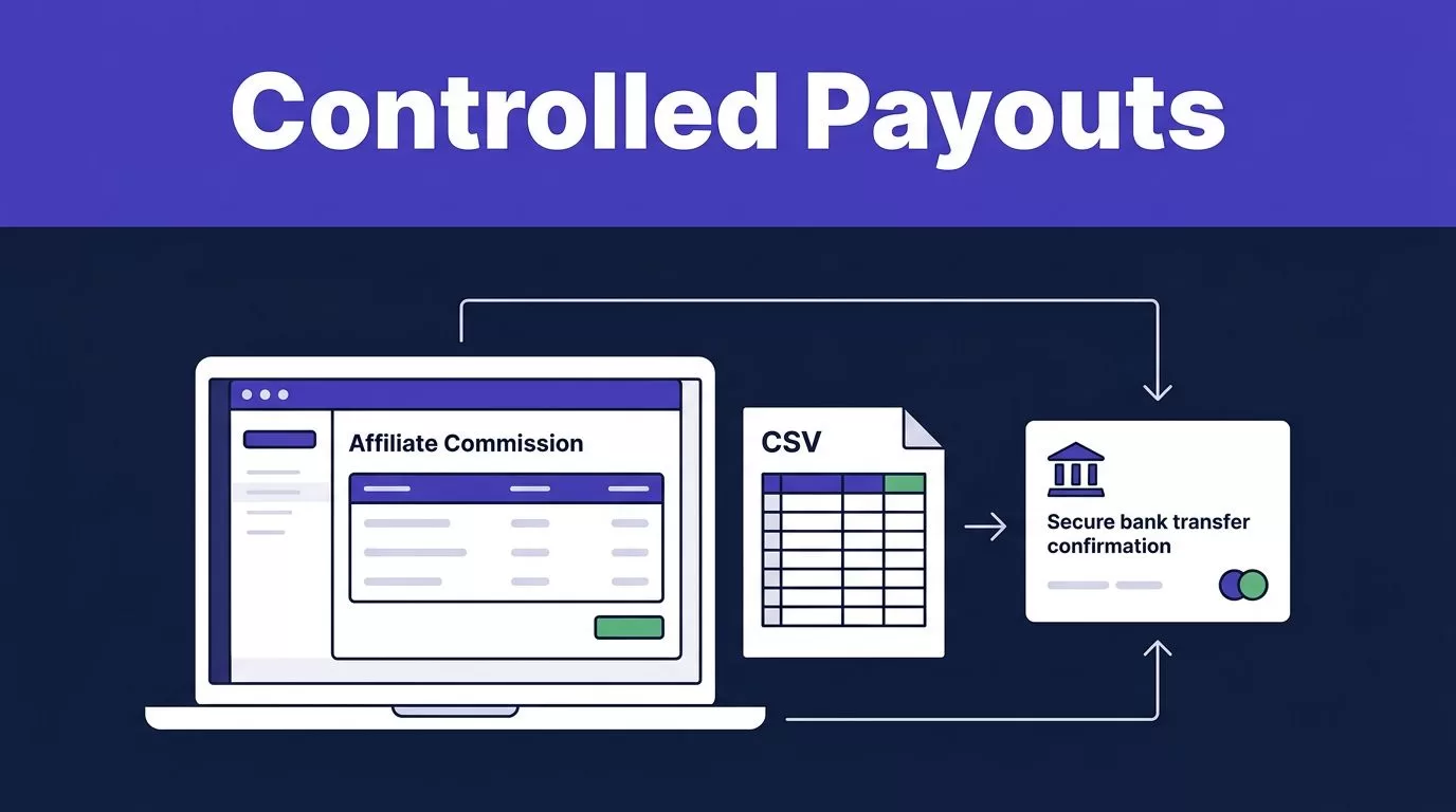 Laptop, CSV sheet, and bank transfer card connected in a payout workflow.