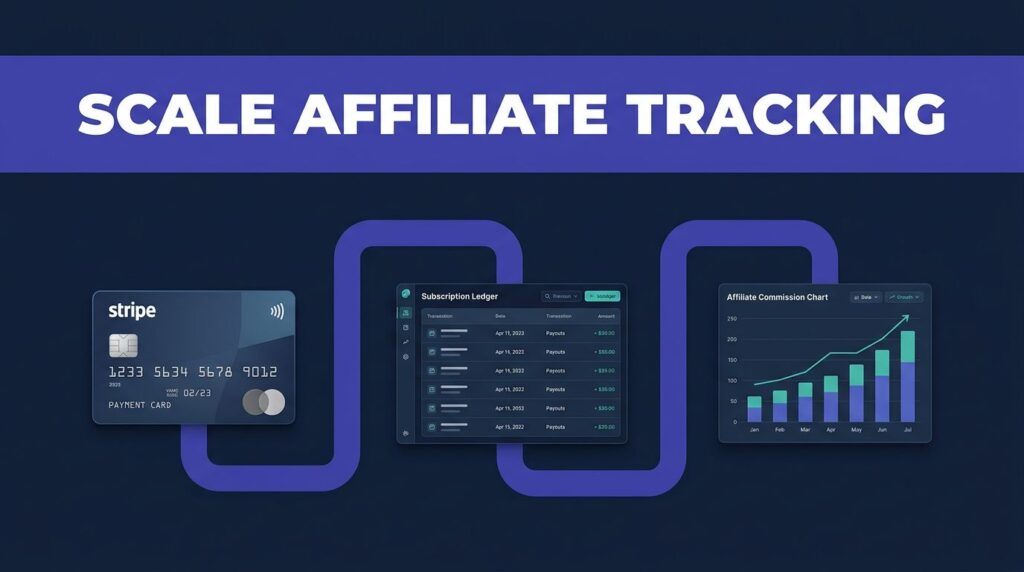 Dashboard linking payments, subscriptions, and affiliate commissions with indigo pathways.