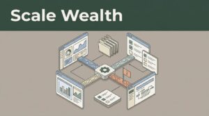 Isometric wealth management workflow with connected files, checklists, and an exception flag.