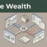 Isometric wealth management workflow with connected files, checklists, and an exception flag.
