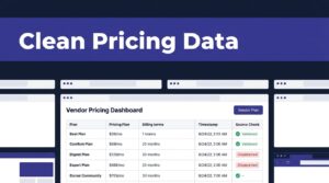 Pricing panels show vendor plans, billing terms, timestamps, and green validation checks.
