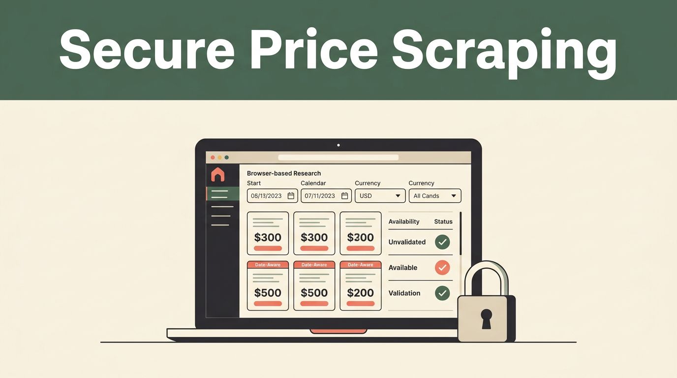 Laptop dashboard shows rental prices, dates, availability, and a padlock.