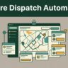 Dispatch dashboard showing a route map, job cards, checkmarks, and a lock symbol.