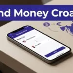A smartphone shows a money transfer route from the United States to Croatia.