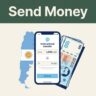 A smartphone, Argentine peso notes, and an Argentina map graphic on a cream background.