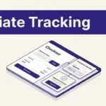 Isometric checkout interface linking a discount code to referral tracking and commission analytics.
