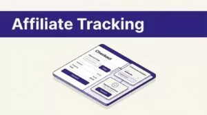 Isometric checkout interface linking a discount code to referral tracking and commission analytics.