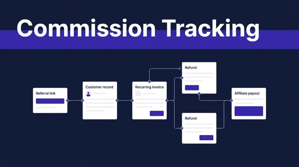 Analytics dashboard showing connected referral, customer, invoice, refund, and affiliate payout cards.