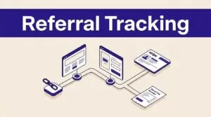 Isometric referral flow connecting a website checkout to recurring payment records.