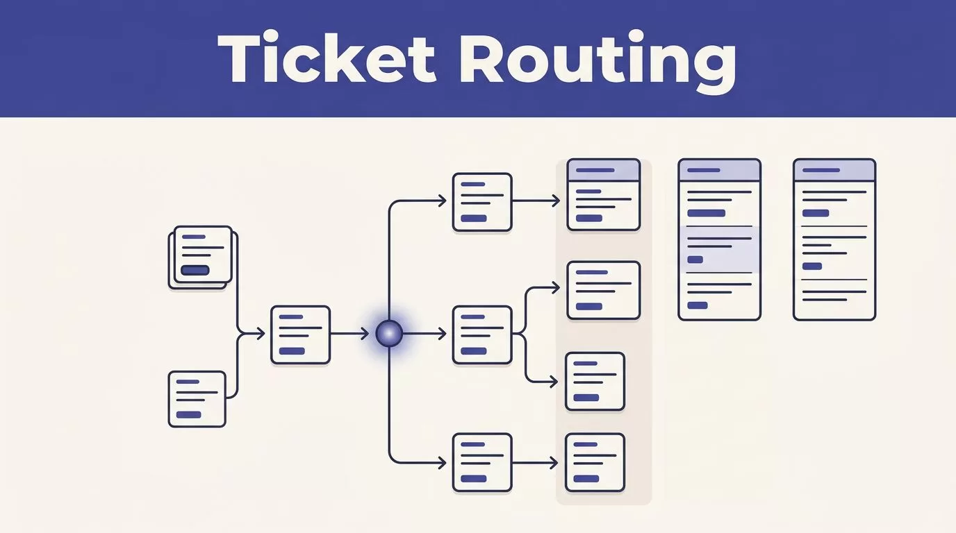 Support tickets branch from a central node into organized specialist queues.