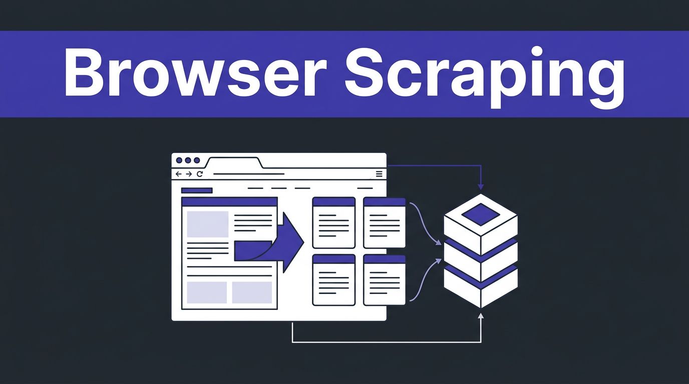 Abstract browser window turning webpage content into data cards and a secure database.