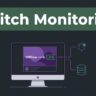 Monitor showing a livestream changing from offline to live with notification and database icons.