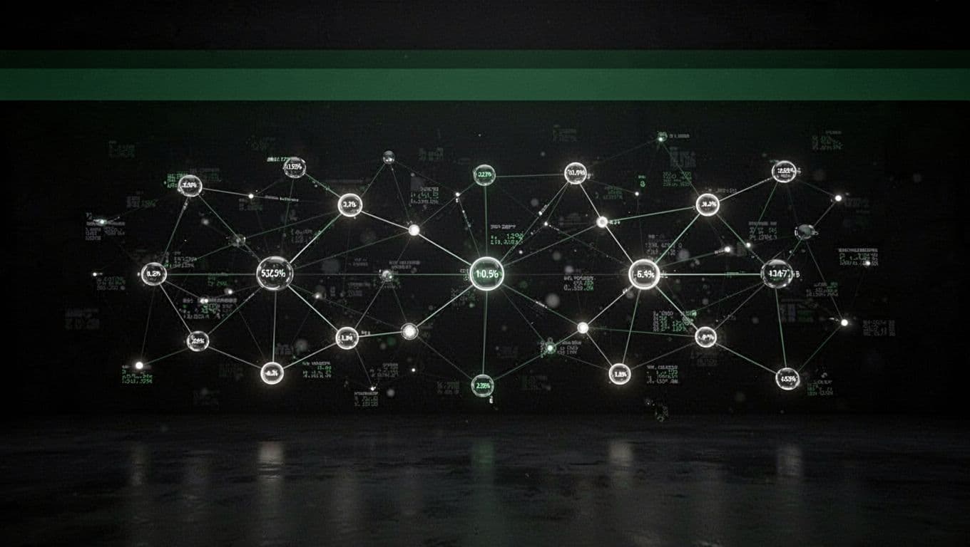 Dark interface with a green Data Feed banner above connected financial data nodes.