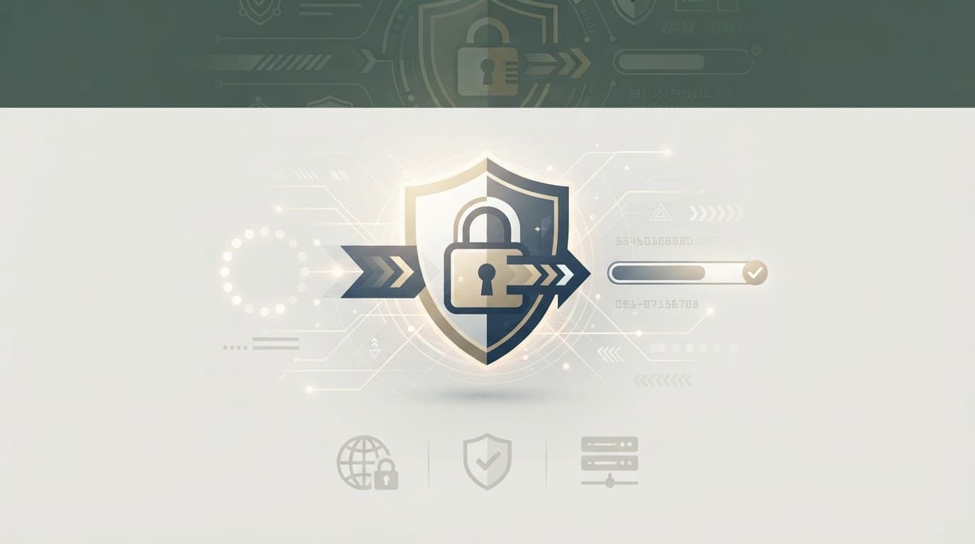 Abstract financial security symbols on a clean screen with a dark-green band.