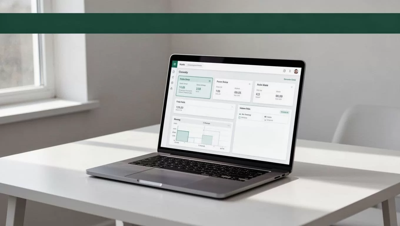 A laptop shows an organized grant data form beneath a dark-green Field Mapping banner.