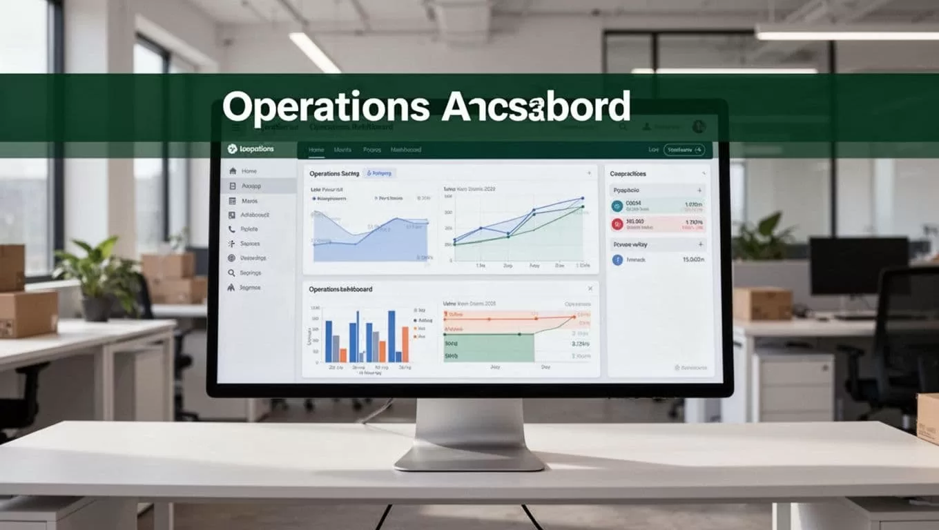 A monitor shows a container tracking dashboard in a modern logistics office.
