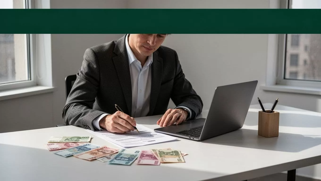 One person reviews currency transfer details at a desk beneath a Delivery Options banner.