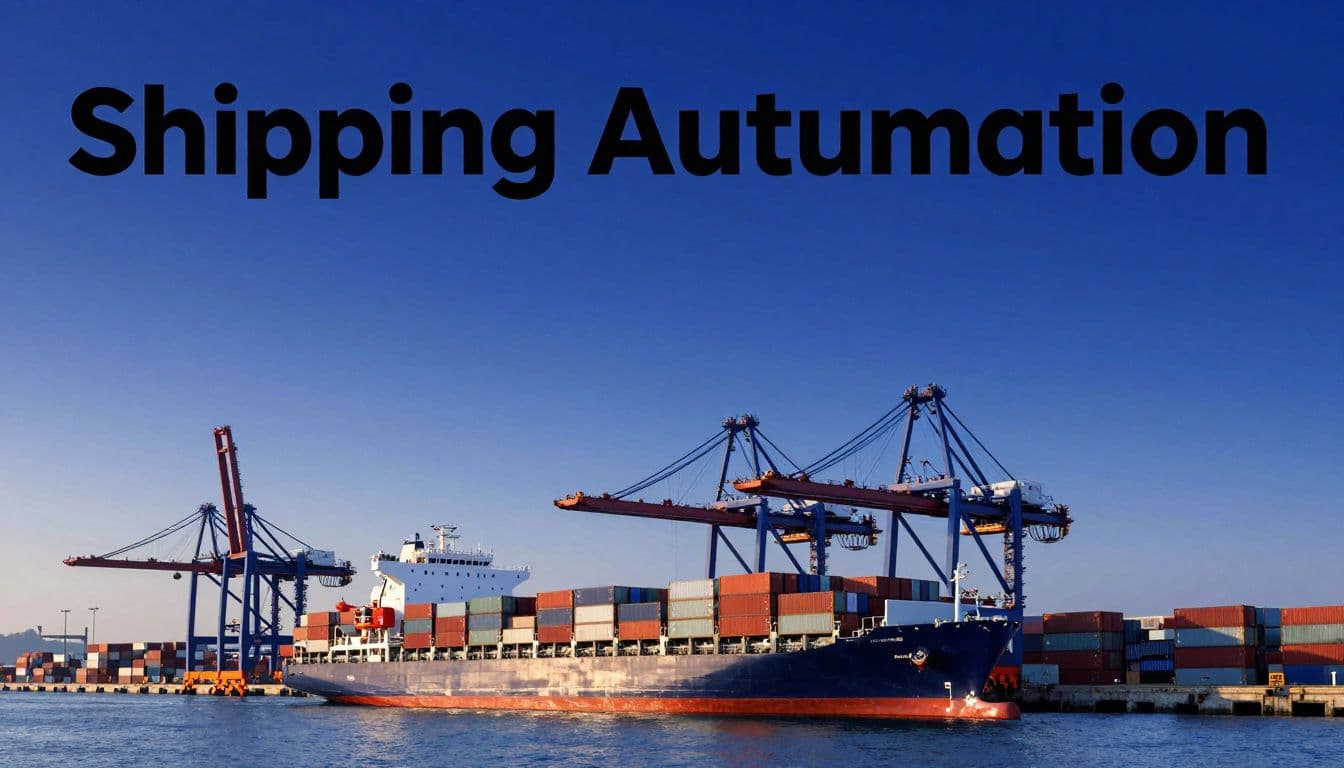 Container ship and cranes at a port with translucent digital workflow overlays.