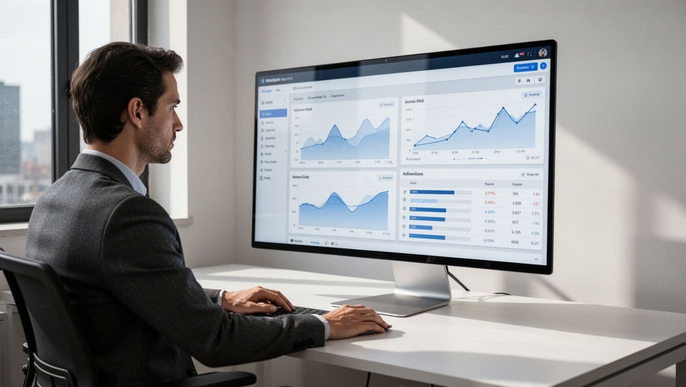 One analyst views a market research dashboard on a modern display.