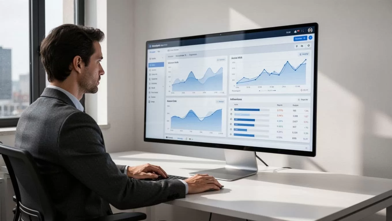 One analyst views a market research dashboard on a modern display.