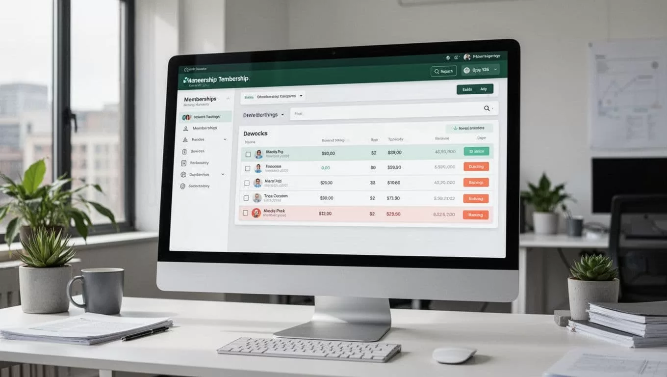 A membership dashboard with a dark-green Membership Flow header and organized tracking panels.