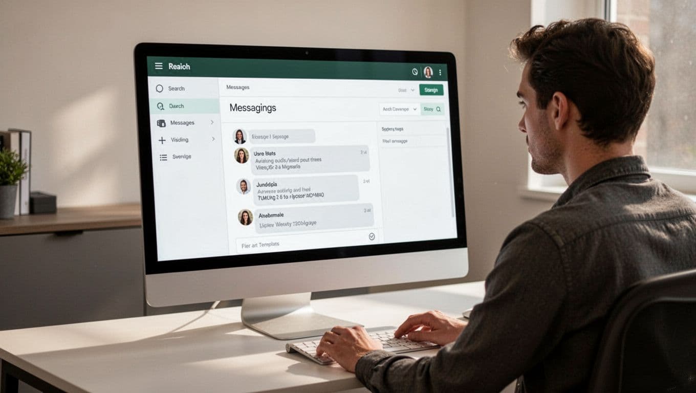 A person viewing reminder templates on a computer screen labeled TEMPLATES.