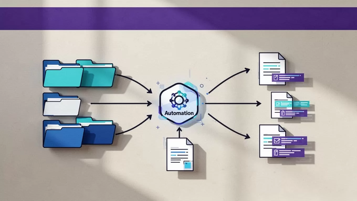 A workflow diagram routes document groups through an automation node beneath a Metadata Routing banner.