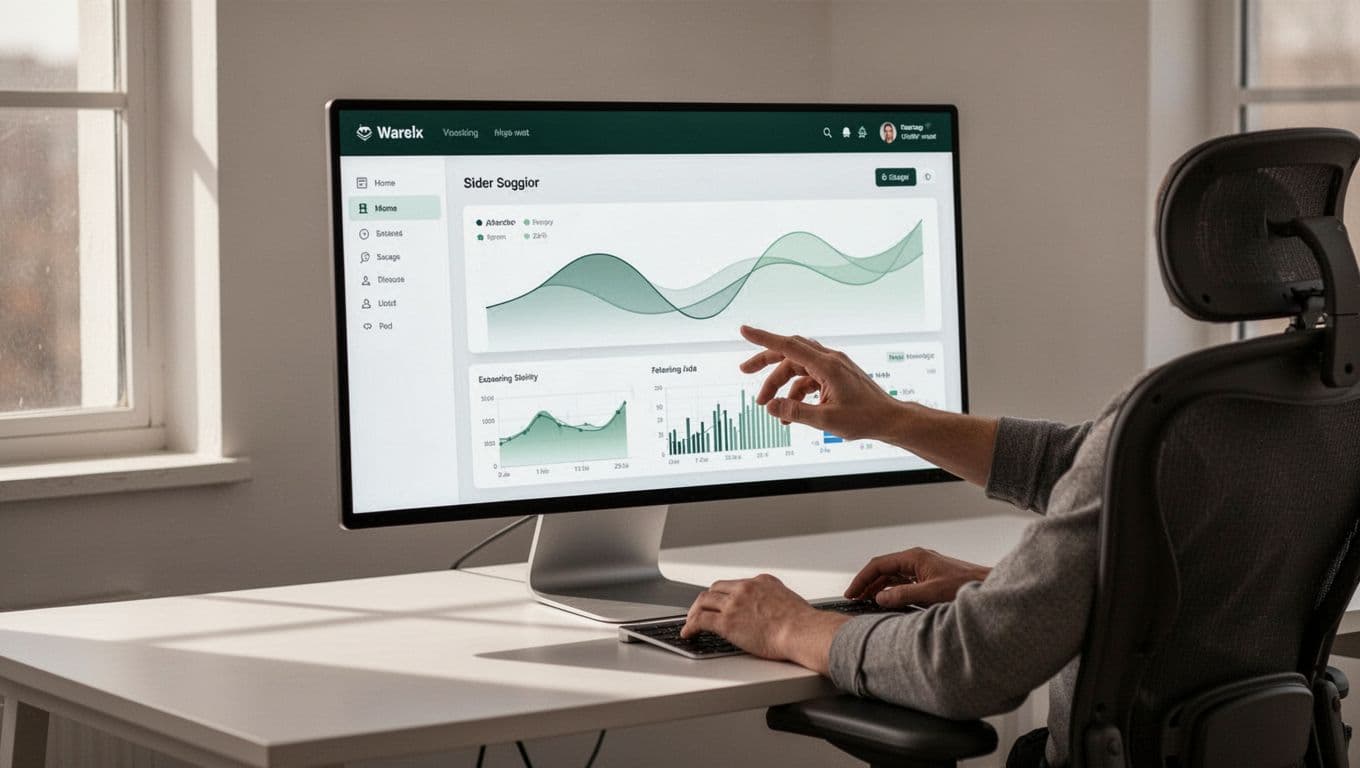 A person views a modern dashboard with data feeds and a dark green MLS DATA header.