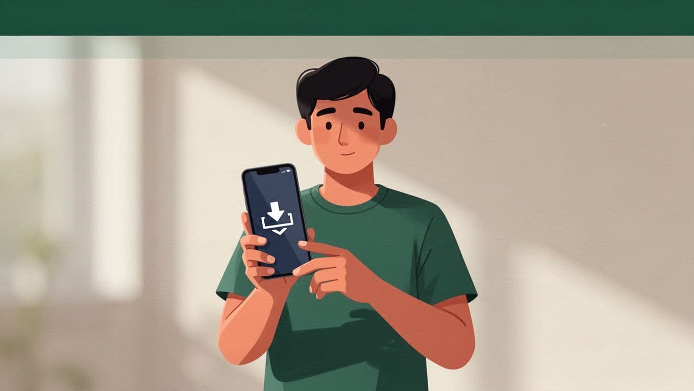 A person holds a smartphone beneath a dark green App Download banner.
