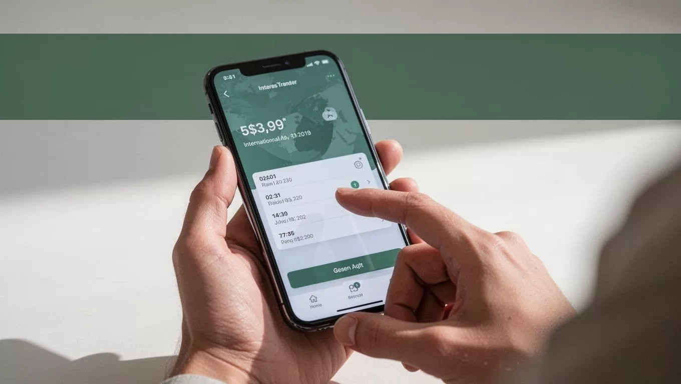 Person using a smartphone app to set up an international money transfer.