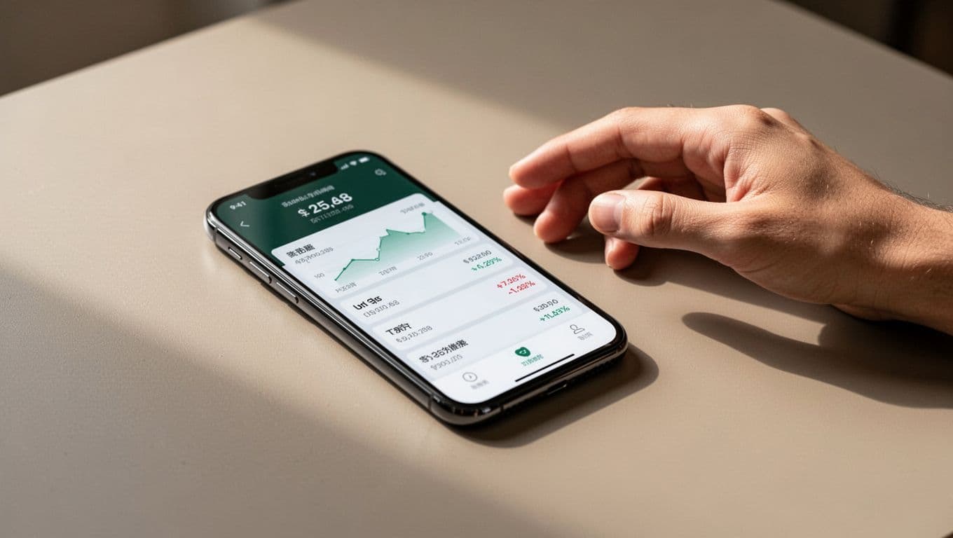 Smartphone showing a bank deposit screen on a neutral surface.