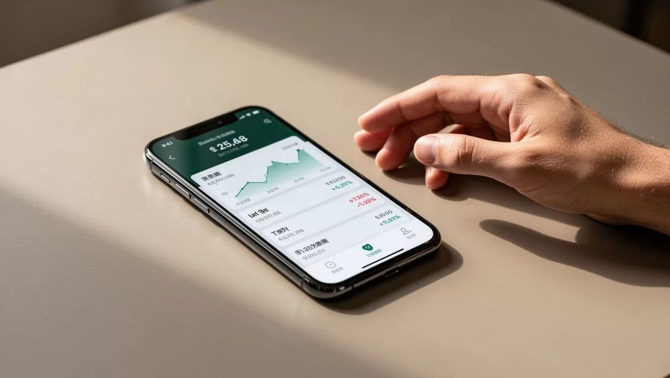 Smartphone showing a bank deposit screen on a neutral surface.
