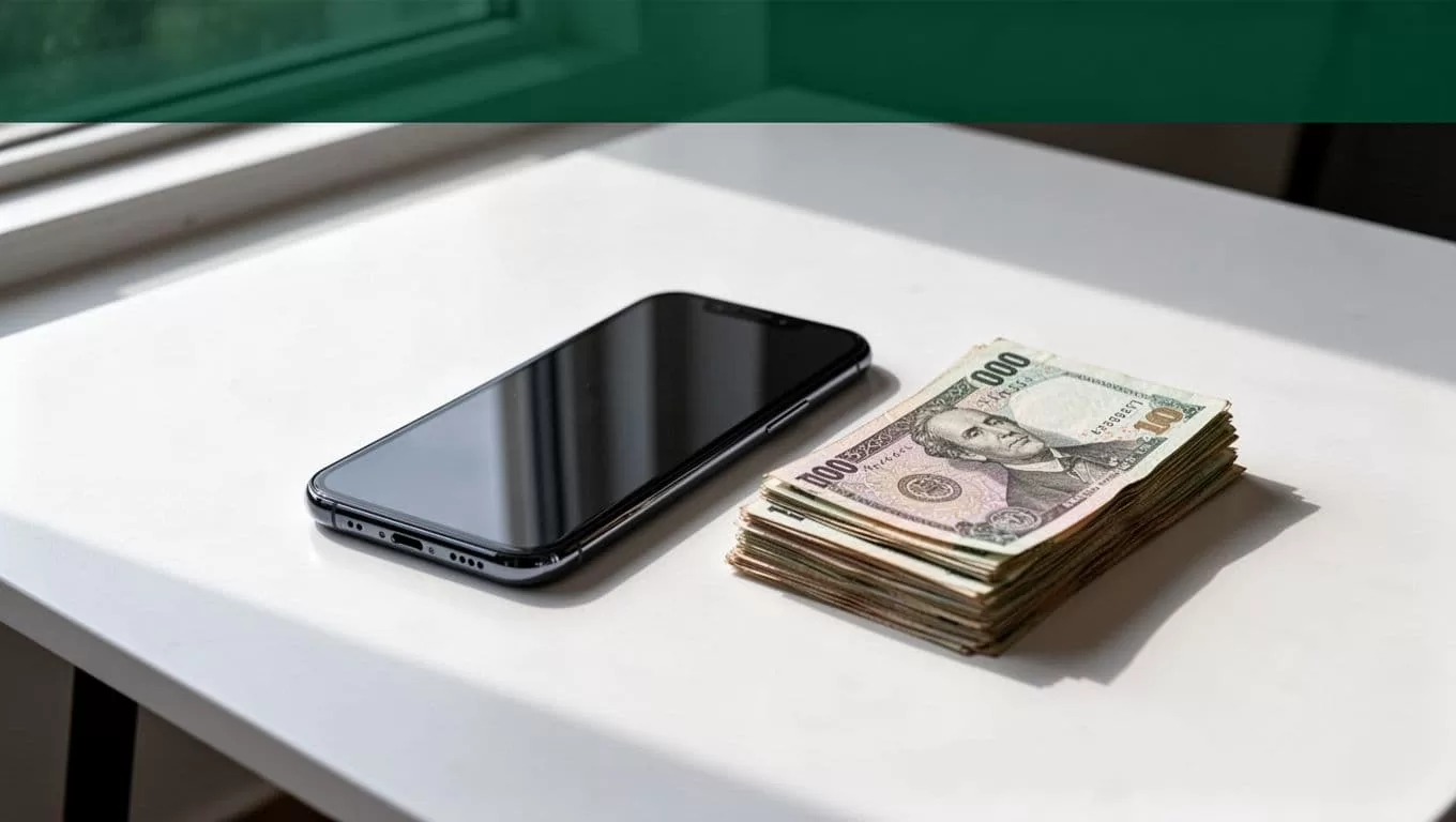 A smartphone and financial notes beneath a dark green Delivery Options banner.