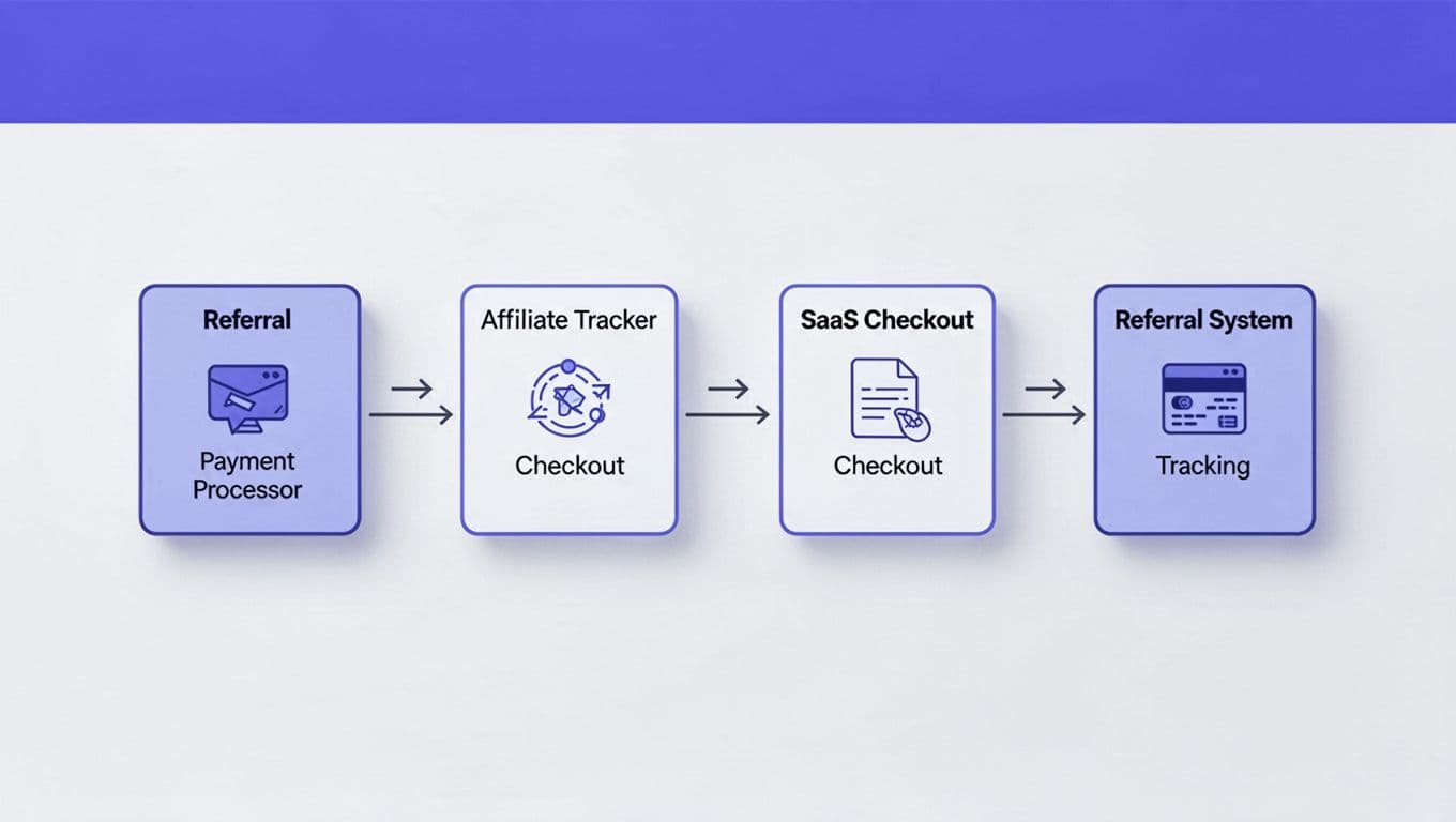 A four-block diagram showing Paddle and Rewardful connected to SaaS checkout and affiliate referral.